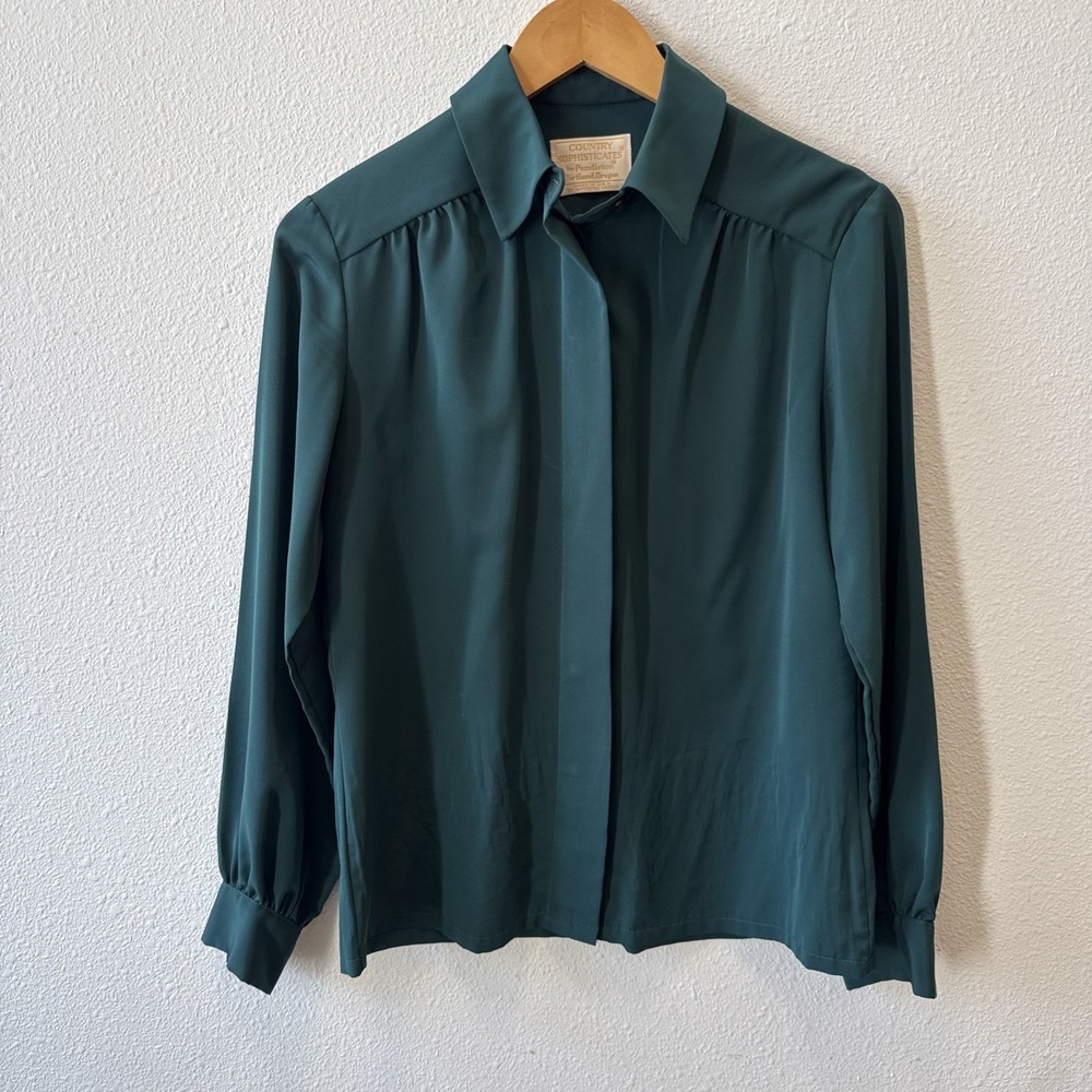 Country Sophisticates by Pendleton Blouse Womens Size 10 Dark Green Vintage